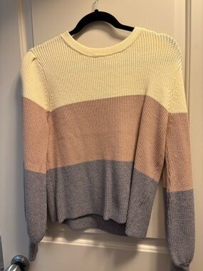 Lulus Open Book Cream Color Block Balloon Sleeve Sweater